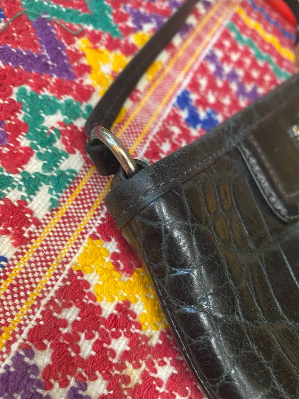COACH Crocodile Embossed Leather Wristlet/ Handbag